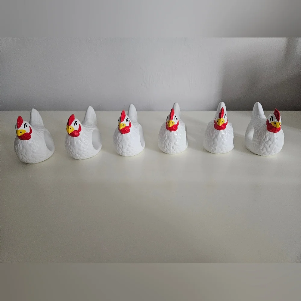 White Ceramic Hand Painted Chicken Napkin Holders x 6